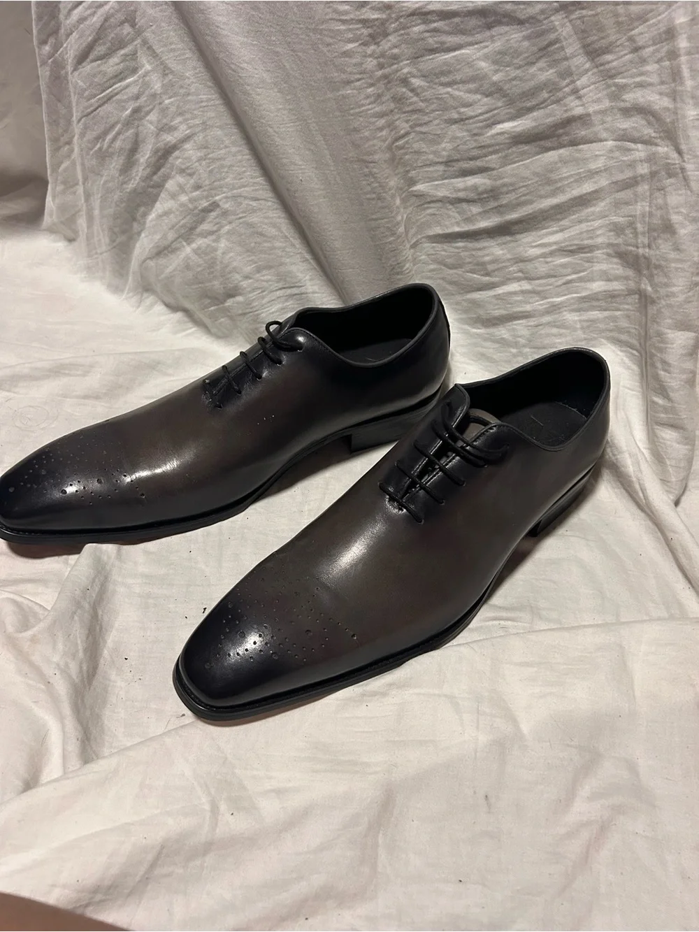 Maison Forte Classic Men’s Black/Gray Leather Oxford Dress Shoes 13